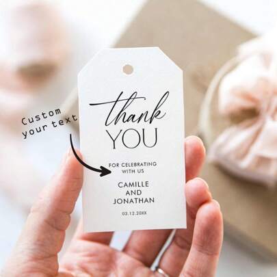 100pcs Custom Wedding Favor Tags, Custom Personalized Thank You Gift Tags Birthday, Bridal Shower Ornamental Fashionable, Stylish, Exquisite Custom, Personalized, Unique Ideal Gifts For Her, Boyfriend, Girlfriend, Dad, Family, Mom, Friends, Pets, Son, School Students, Daughter, Workers School, Home, Office, Multi-Functional, Ideal Gifts For Him,For Housewarming