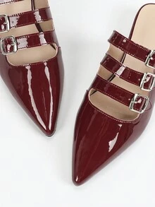 Dép sandal đế bằng đính nơ trang trí cho nữ, giày mules mũi nhọn kiểu Pháp cho mùa hè - Màu Đỏ Sâu - Xem 5