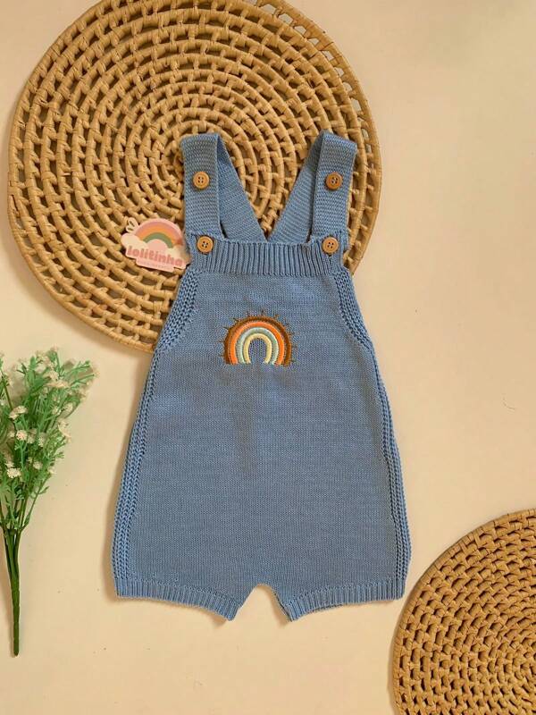 Romper Macacão Tricot Bordado Rainbow Arco-íris Tricô Bebê
