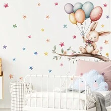 BRUP 1 miếng dán tường hình thỏ dễ thương màu nước bằng nhựa PVC có thể tháo rời dùng cho phòng ngủ, phòng khách, phòng trẻ em, hành lang, đầu giường, trang trí phòng đáng yêu, miếng dán tường - Nhiều màu - Xem 6