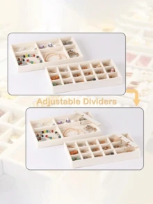 4-In-1 Velvet Jewelry Display Tray, Large Capacity Jewelry Storage Box, Separate Compartment Design, Minimalist Multi-Slot Jewelry Rack, Jewelry Tray, Stackable Drawer-Style Tray, Suitable For Earrings, Necklaces, Bracelets, Anklets, Rings, Hair Clips, Headbands, Etc.,Room Decor - Multicolor - View 4