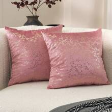 1pc Double-Sided Baroque Style Gold Foil Printed Velvet Cushion Cover,No Filling. The Soft Velvet Fabric With Gold Foil Print Shiny Shimmering Design, Suitable For Sofa, Couch, Bed, Car, Chairs, Window Seats, Loveseat, Living Room, Bedroom, Floor, Bench, Office, Cafe Etc.