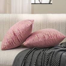 1pc Double-Sided Baroque Style Gold Foil Printed Velvet Cushion Cover,No Filling. The Soft Velvet Fabric With Gold Foil Print Shiny Shimmering Design, Suitable For Sofa, Couch, Bed, Car, Chairs, Window Seats, Loveseat, Living Room, Bedroom, Floor, Bench, Office, Cafe Etc.