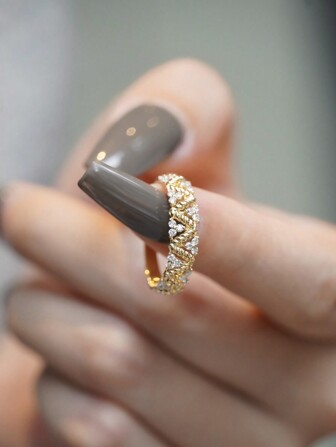  1 件复古 18K 金色不对称 3D 花戒指，925 银，适合女性日常通勤佩戴，设计师风格