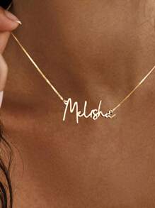 1pc Customized Name Necklace, Stainless Steel Name Pendant Necklace With Box Chain,Fashionable Personalized Letter Name Pendant For Women Men,Stainless Steel Jewelry,Silvery Gold Color Necklace,Birthday,Birthday, Party, Anniversary, Halloween, Christmas Gifts - Gold - View 3