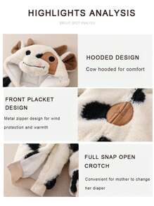Unisex Baby Flannel Animals Costume Cosplay Jumpsuit For Christmas Halloween Toddler Winter Front Zip Hooded Romper - Beige - View 6