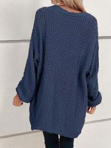 百搭简约纯色休闲宽松开衫 - 藍色 - 查看 7