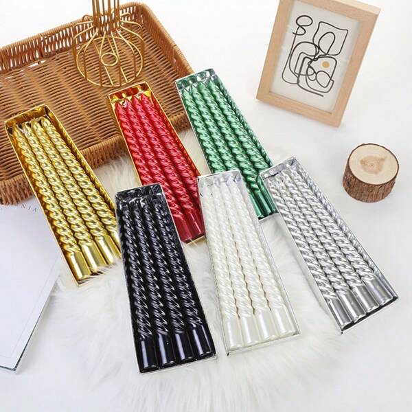 European Style Long Pole Colored Threaded Candle Holder Candles For Home Romantic Candlelight Dinner Decoration Wedding Birthday Candles