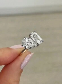 Esberry 1 pièce Bague en zircone de forme personnalisée en argent sterling 925 pour dames. Bijoux de mode, cadeau de bijoux raffinés pour les femmes, pour rendez-vous