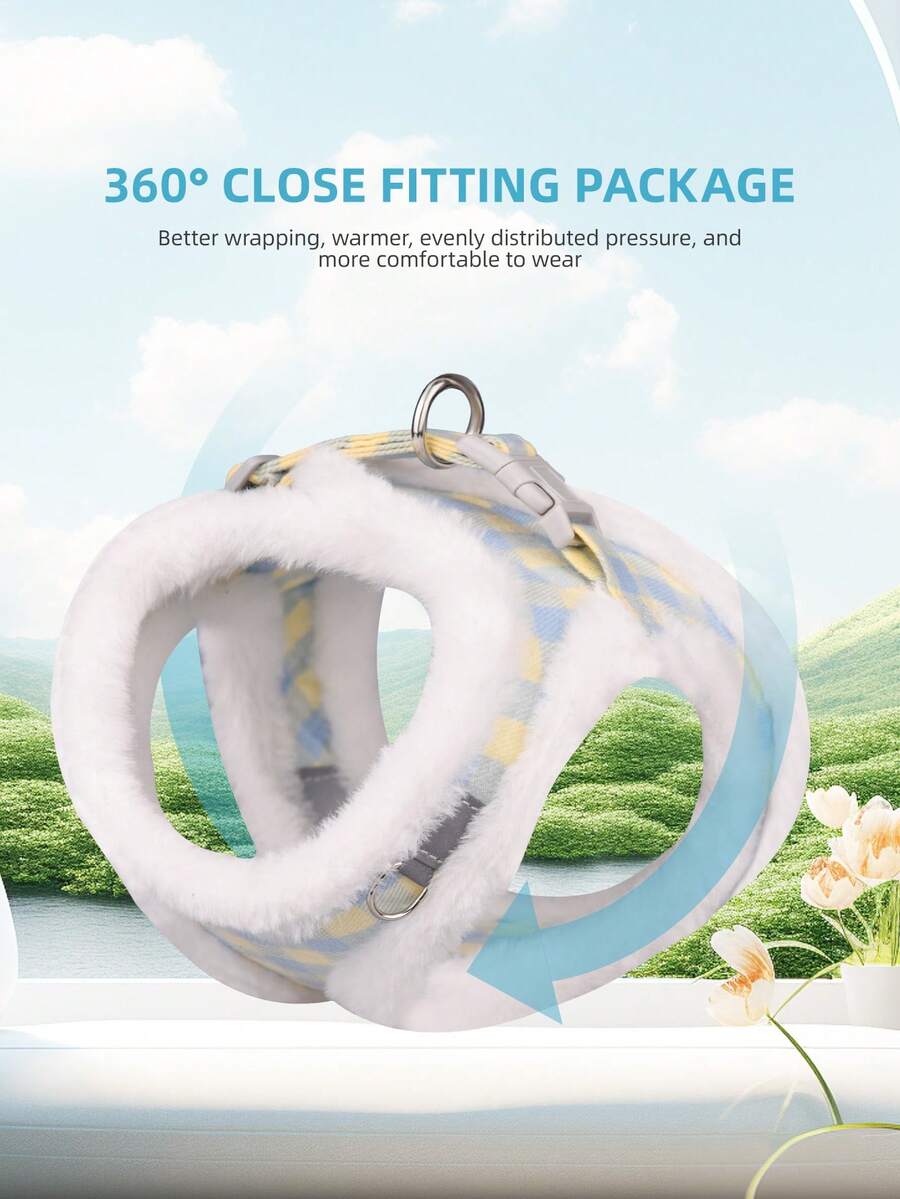 New HP11212 Dog Harness Set, Plaid Pattern Design With Soft Fleece