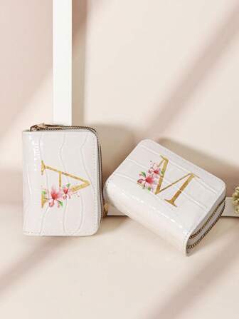 1 件首字母名称 A 到 Z 图案双拉链多功能零钱包字母图形多卡卡片整理器用于存储卡片学校用品学校宿舍圣诞节礼物感恩节卡夹钱包名片夹信用卡夹女士女士钱包迷你钱包钱包钱包卡钱包