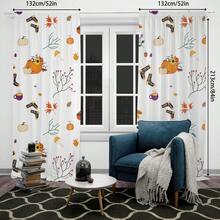 2 件南瓜和向日葵万圣节印花装饰艺术薄纱窗帘，数码印花，涤纶材料，适用于客厅、厨房、卧室、书房、家居装饰 - 彩色 - 查看 4