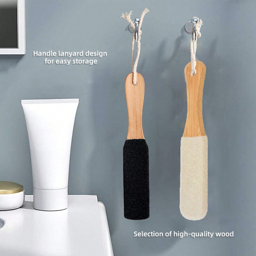 1ชิ้น แปรงขัดเท้าแบบสองด้าน มีด้ามไม้ เครื่องมือปัดเท้า สำหรับขจัดผิว