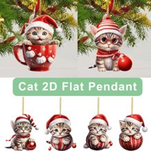 1 pièce Décoration de chat mignon plat 2D, décoration de Noël en acrylique à suspendre, décoration de fenêtre d'arbre de Noël, décoration de Noël suspendue