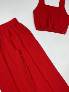 Conjunto Princesa cropped (Calça & Cropped) Infantil Juvenil Menina VERMELHO NATAL - MODA VN - Vermelho - Visão 3