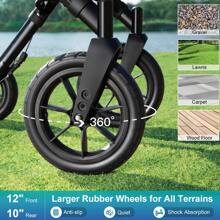 WALK MATE Tall Seniors-Folding Adjustable Aluminum Rollator Walker With Seat 12" Front Wheel + 10" Rear Wheel - 黑色 - 查看 4