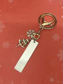 1PC Personalized Customized Rectangular Stainless Steel Christmas Snowflake, Creative Christmas Tree Keychain, Suitable For Giving Accessories And Gifts To Family And Friends During Christmas - Multicolor - View 4