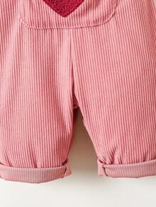 1 chiếc quần yếm bằng vải nhung kẻ thêu hình trái tim cho bé gái, bộ quần áo liền thân kiểu dáng thường ngày cho bé gái, trang phục thanh lịch cổ điển mùa xuân/thu, quần yếm có dây đeo. - Hồng - Xem 7