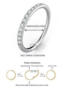 1 Piece/High-Grade Mirror Polished 316L Stainless Steel With Zirconia 16G And 18G Nose Rings, Lip Rings, Umbilical Rings, Double Diaphragm Rings, Diaphragm Rings, Lip Rings, Diaphragm Stud Earrings, Diaphragm Earrings, Diaphragm Cartilage Earrings, Diaphragm Rings, Tragus, Ear Studs, Conch Rings, Ear Rings, Tragus Earrings, Cartilage Earrings, Nose Rings, Diaphragm Rings, Diaphragm Rings, Piercing Rings