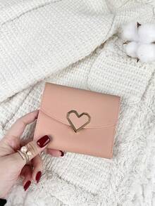 金属爱心小钱包零钱包小钱包对折女士钱包迷你轻便简约时尚现代商务钱包，适合周年纪念日、圣诞节、情人节、生日礼物、送给爱人的礼物、送给女性、女孩、女士、女生、学生包包，也适合学校宿舍和返校季使用。 - 粉色 - 查看 3