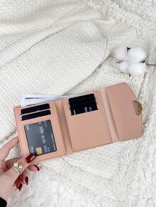 金属爱心小钱包零钱包小钱包对折女士钱包迷你轻便简约时尚现代商务钱包，适合周年纪念日、圣诞节、情人节、生日礼物、送给爱人的礼物、送给女性、女孩、女士、女生、学生包包，也适合学校宿舍和返校季使用。 - 粉色 - 查看 2