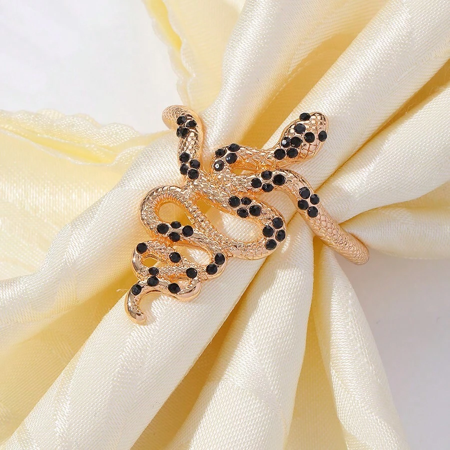 1 件合金蛇形餐巾环，带水钻个性化弯蛇形餐巾扣。用于酒店餐桌布置和宴会桌装饰。适用于存放桌布和窗帘等织物。 - 彩色 - 查看 1