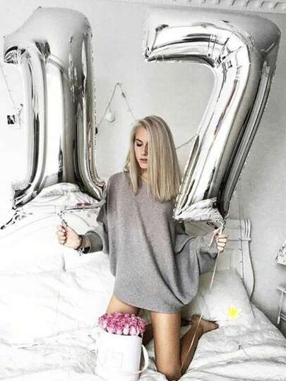 32" Silver Foil Number Balloons, Aluminum Digit Balloons On Stand, Creative Birthday Party Decor, 10th Anniversary, Store Opening Celebration, Large Silver Numeral Balloons, 32" Foil Balloons For Birthday Backdrop, Back To School Valentine Day