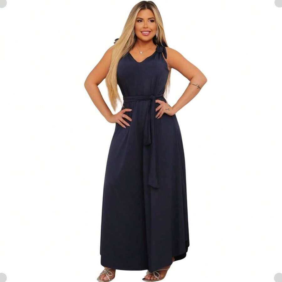 Women's Long Jumpsuit, Light, Fresh, Wide-Leg Tank Top - 藍色 - 查看 1