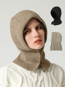 1 件女士秋冬羊毛混纺纯色针织帽带调节钮，拉法帽两用保暖无檐小便帽 - 多色 - 查看 12