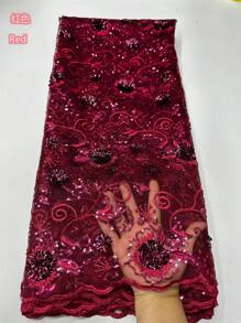 African Lace Fabric With Sequins, French Nigerian Net Lace, Tulle Mesh Fabrics, Party Wedding Sewing Fabric, Red, High Quality, 5 Yards/1Yards