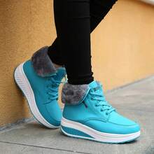 Hunky Platform Sneakers Warm Plush Lace Up Women Winter Shoes Ankle Boots Female Plus Velvet Swing Snow Boots - Blue - View 3