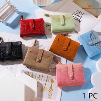 Billetera mini de estilo vintage coreano elegante con patrón de cocodrilo, monedero pequeño, simple y elegante, con múltiples ranuras para tarjetas, portador de tarjetas y bolsillo para monedas. Billetera pequeña para mujer con bloqueo RFID, billetera plegable compacta de con bolsillo con cremallera para monedas, monedero de moda con estampado de cocodrilo