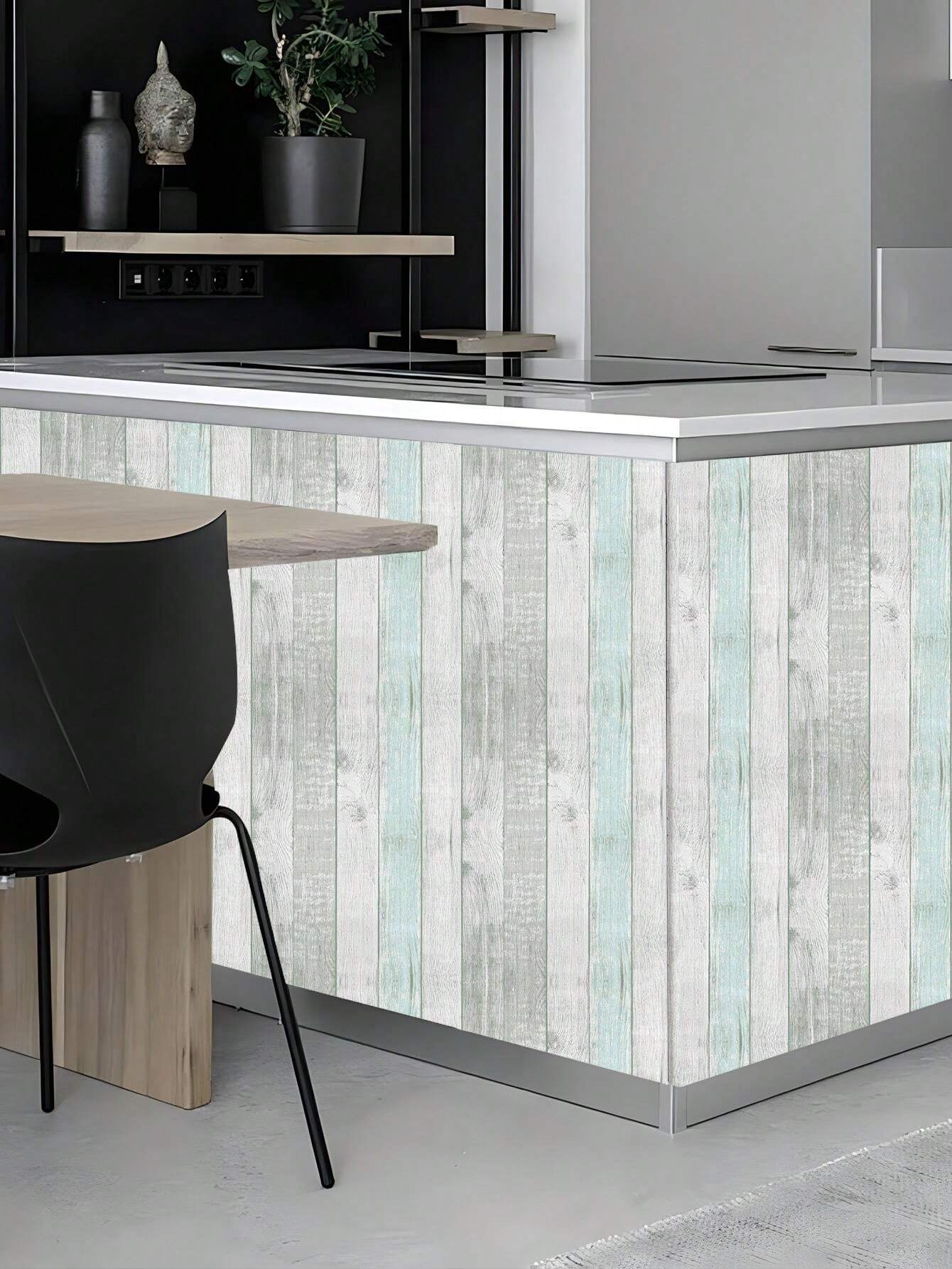 1 Roll Wood Grain Peel And Stick Wallpaper, Distressed Green Wood Vinyl