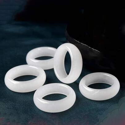 1Pc Natural Crystal Agate Green Ring, Quartz White Jade Ring, Chakra Fashion Ring, Fortune, Luck, Fashion Men's And Women's Jewelry, Couple Rings, Engagement Rings, Family Gifts, Christmas And Various Holiday Party Gift Rings, Crystal Gifts (Gift Box)