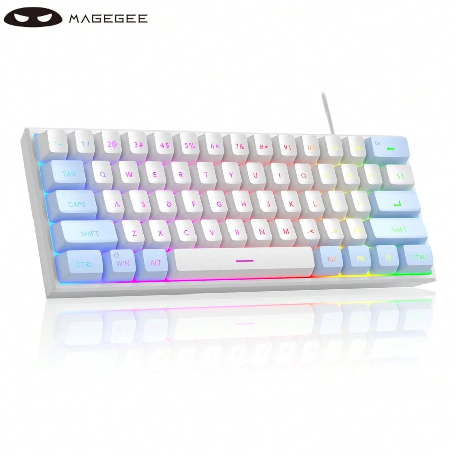 Teclado De Membrana De Computadora De Oficina Portátil Pequeño Con Retroiluminación Rgb De 61 Teclas Y Tamaño Compacto Alámbrico (compatible Con Pc, Portátil Y Jugador) - Azul-blanco