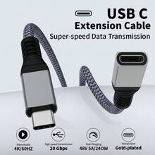 Laihonen Dây cáp mở rộng Type-C, đầu đực sang đầu cái, Cáp dữ liệu USB-C 3.2 GEN2, Đế cắm 20Gbps, Cáp sạc C Port 240W, Bộ chuyển đổi và cáp mở rộng phù hợp với Gamepad Switch và Sạc PD cho máy tính Apple, Đế NS - USB C đực sang đực - Xem 2