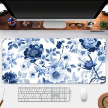 蓝白瓷纹桌垫，大号游戏鼠标垫，办公键盘垫，包边设计，橡胶防滑底，无异味，可水洗，桌面配件，适合作为礼物，返校季游戏鼠标垫，桌面配件，办公用品，办公桌配件，鼠标垫，桌面鼠标垫 - 藍色 - 查看 3