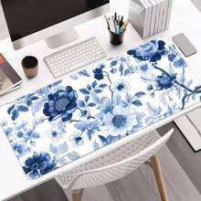 蓝白瓷纹桌垫，大号游戏鼠标垫，办公键盘垫，包边设计，橡胶防滑底，无异味，可水洗，桌面配件，适合作为礼物，返校季游戏鼠标垫，桌面配件，办公用品，办公桌配件，鼠标垫，桌面鼠标垫 - 藍色 - 查看 12