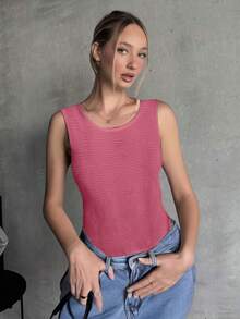 Bamboo Fashion  Women's Tank Top Elegant Summer Spring Cool Fabric Shirt Solid Color Round Neck White Brown Beige Pink Black Green Gray - Hồng - Xem 3