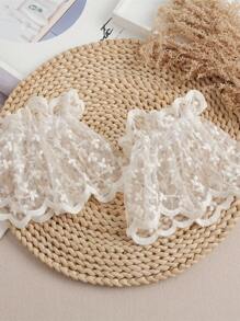 1pair Women's Beige Lace Trim Decorative Sleeve Cuffs, Casual - Multicolor - View 9