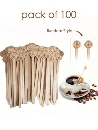 100 piezas Mezcladores de café de madera, 100 palitos removedores de café desechables de 15 cm, palitos de madera para mezclar café y cócteles, mezcladores de bebidas con extremos lisos, palitos para bebidas, accesorios para bares de café, útiles escolares para vuelta al colegio