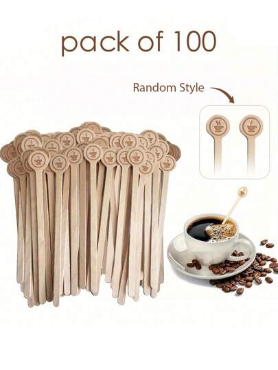 100 st. kaffeomrörare i trä, 100 st. engångs kaffeomrörarpinnar, 5,9 tums träomrörare för kaffe och cocktails, släta träomrörare för dryck, dryckespinnar, kaffebartillbehör, studentnödvändigheter, tillbaka till skolan