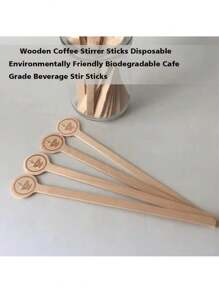 100支装木制咖啡搅拌棒，100支一次性咖啡搅拌棒，5.9英寸木制饮料搅拌棒，适用于咖啡和鸡尾酒，光滑端木制饮料搅拌棒，饮料棒，咖啡吧用品，学生必备，返校季 - 卡其色 - 查看 2
