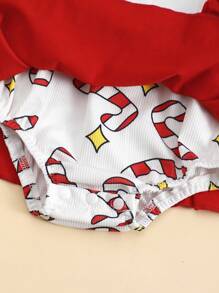 Pelele de bebé niña con bordado lindo de Papá Noel y volantes, serie navideña roja, el mejor regalo de Navidad