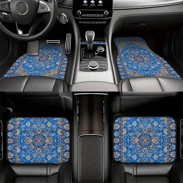 Vintage Boho-Stil Autofußmatten 4 Stücke - Elegant, Anti-Verschmutzung, rutschfest, leicht zu reinigen, universell geeignet für alle Fahrzeuge