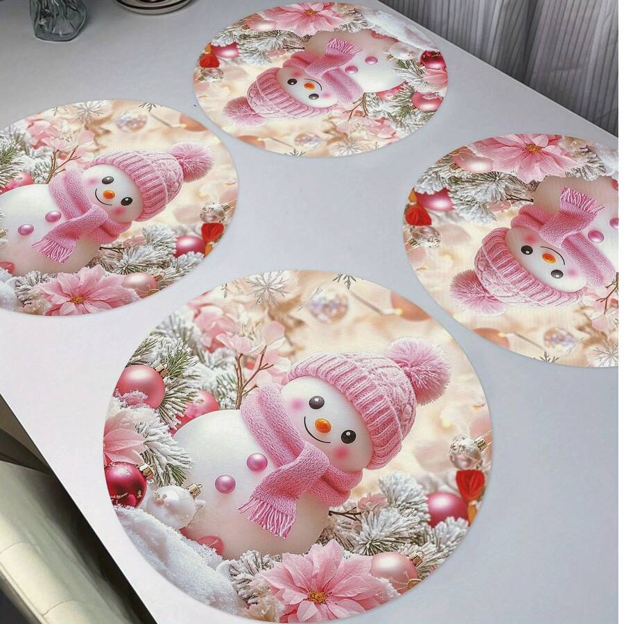 6 cái/4 cái/1 cái Tấm lót đĩa hình tròn trang trí tiệc Giáng sinh - Họa tiết người tuyết màu hồng dễ thương, Chất liệu vải lanh - Chống trượt, Bền, Chịu nhiệt, Có thể giặt bằng máy, Tấm lót đĩa hình tròn trang trí tiệc ngày lễ, Đường kính 15 inch, Trang trí phòng bếp tiệc, Dùng cho bữa tối mùa đông và trang trí lễ hội Giáng sinh, Giáng sinh | Đồ trang trí Giáng sinh | Đồ trang trí Giáng sinh | Đồ trang trí tiệc | Tiệc | Quà tặng tiệc | Đồ trang trí lễ hội - Nhiều màu - Xem 1