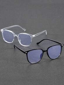 2pcs Men's Geometric Plastic Nail Embedded Glasses, Minimalist Style Transparent, Suitable For Daily Life,Office, Decoration, Glasses Accessories - 透明防藍光 - 查看 3