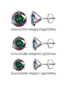 1 Cặp bông tai đinh tán vặn vít 3 chấu bằng bạc Sterling 925 Minimalist Rainbow Cubic Zironia, kích thước 8mm/7mm/6mm, hộp quà tặng - Bạc - Xem 5