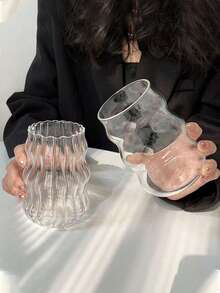 1pc 550ml玻璃咖啡杯（不带吸管）家用适合女性饮用饮料奶茶杯 - 雲朵玻璃杯 - 查看 3