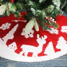 1 tấm váy cây thông Noel màu trắng bông, 1 tấm thảm cây thông Noel màu đỏ bông mềm mại, 1 tấm chăn cây thông Noel tròn, 1 tấm thảm bông tuyết màu trắng bông, thích hợp để trang trí ngày lễ Giáng sinh - Đỏ - Xem 5